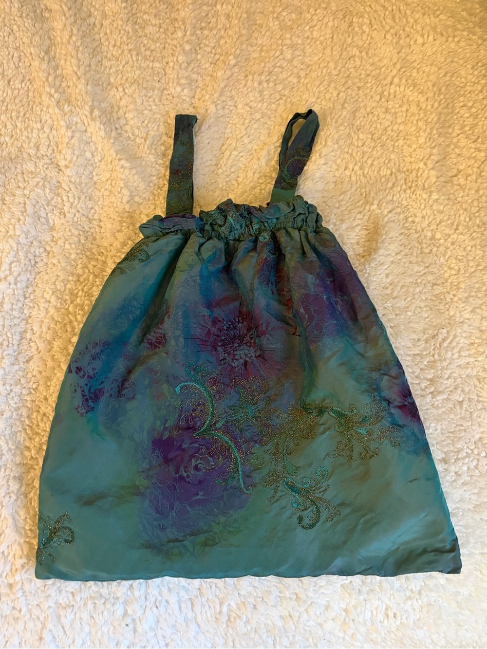 Teal & Purple Embroidered Silk Handmade Tote bag